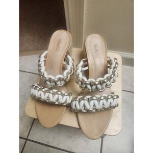 Schutz White Gold Chain‎ Slide Wedge Sandals Women's Size 10B